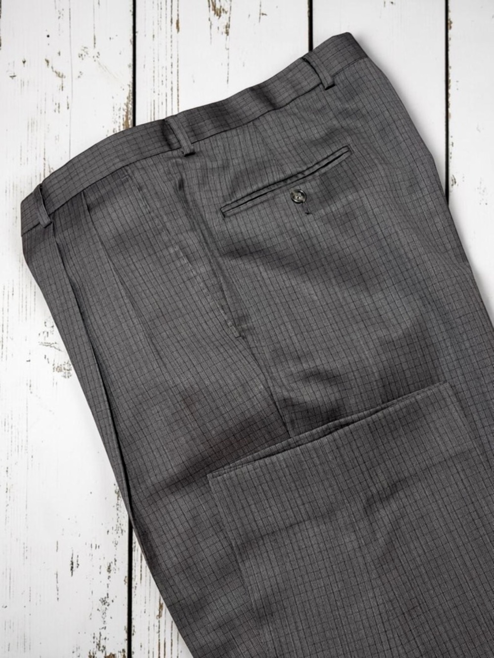 Hart Schaffner Marx 100% Wool Brown Micro Check Dress Pants 36 x 32 Luxury Money